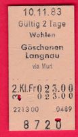 KARTON BILLETT, WOHLEN - LANGNAU, 2.KLASSE, EINFACH