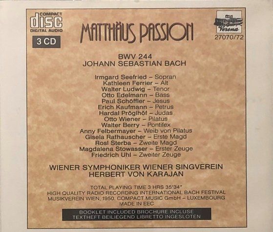 CD: Bach - Matthäus-Passion (Ferrier / Karajan) – Usato da Grüningen venduto da azulamarillo 1
