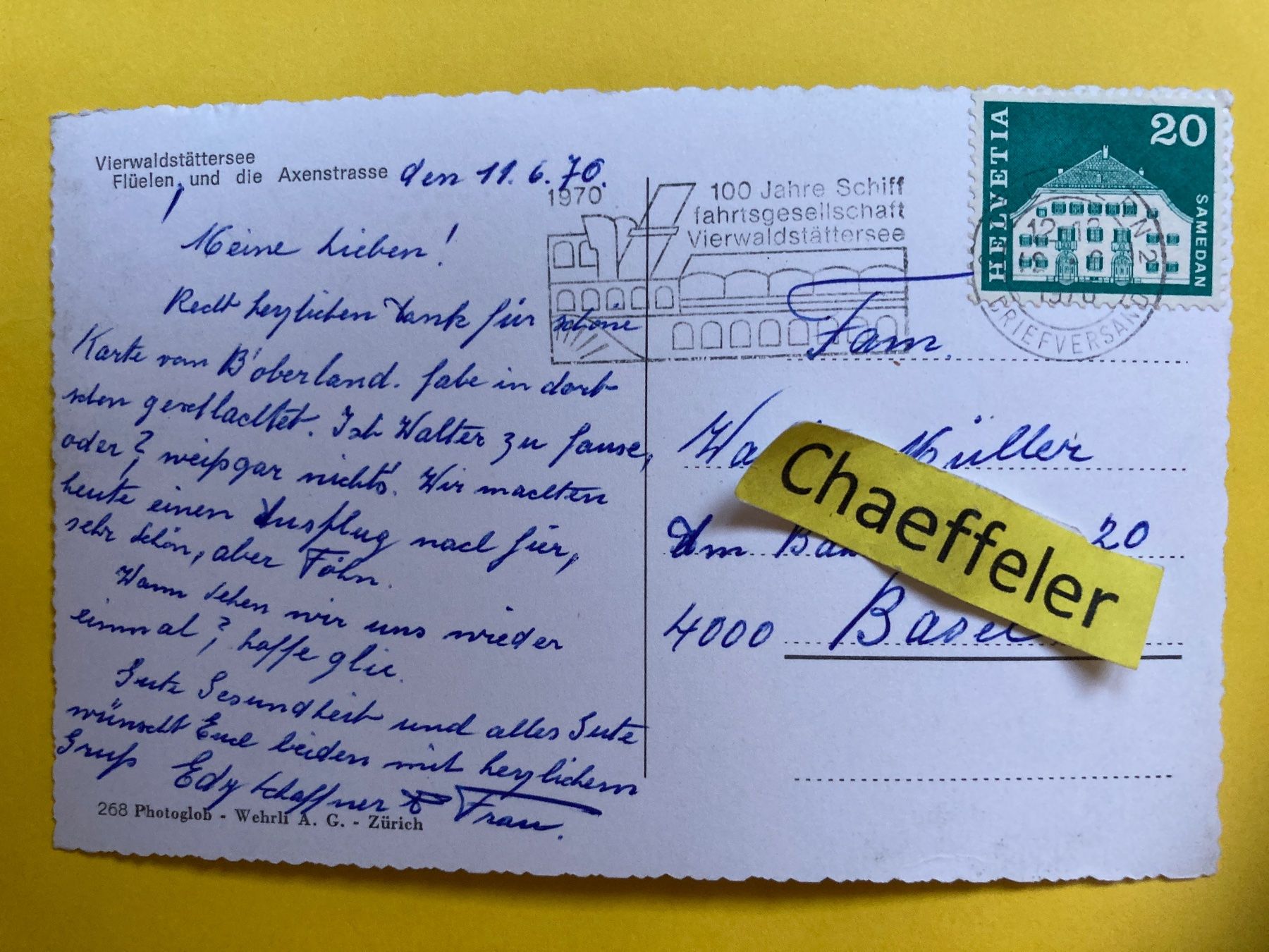 Cartoline postali: 1970 Fluelen, Vierwaldstättersee – Usato da Zürich venduto da Chaeffeler 1