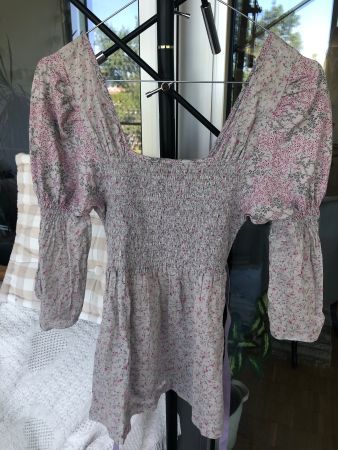 Boho Bluse wie Sezane lila Gurtel & Blumen; Versand 2 fr.