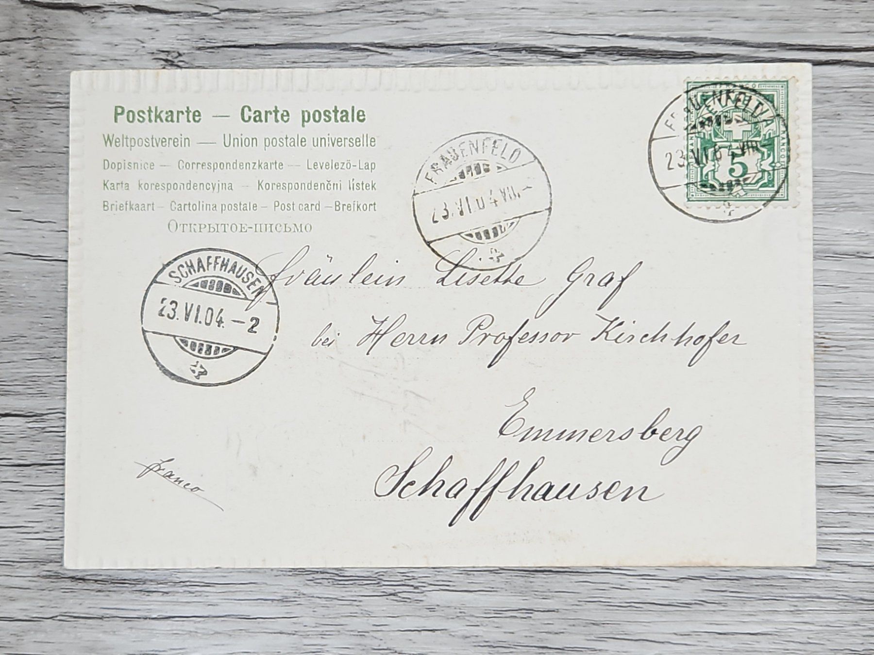 Tutti i francobolli: CL04 Carte Postale + Timbre Suisse 1904 – Usato da Cousset venduto da Patrick_Collections 1