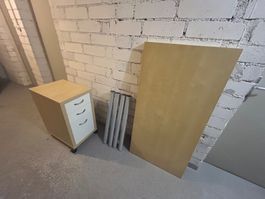 Büromöbel Set Tischplatte mit Beinen und Schubladencontainer