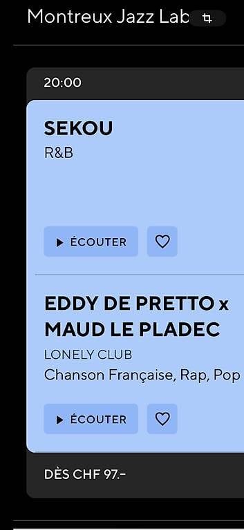 Biglietti: 2 billets 03.07 EDDY DE PRETTO / SAKOU – Usato da St-Légier-Chiésaz venduto da zmut72 1