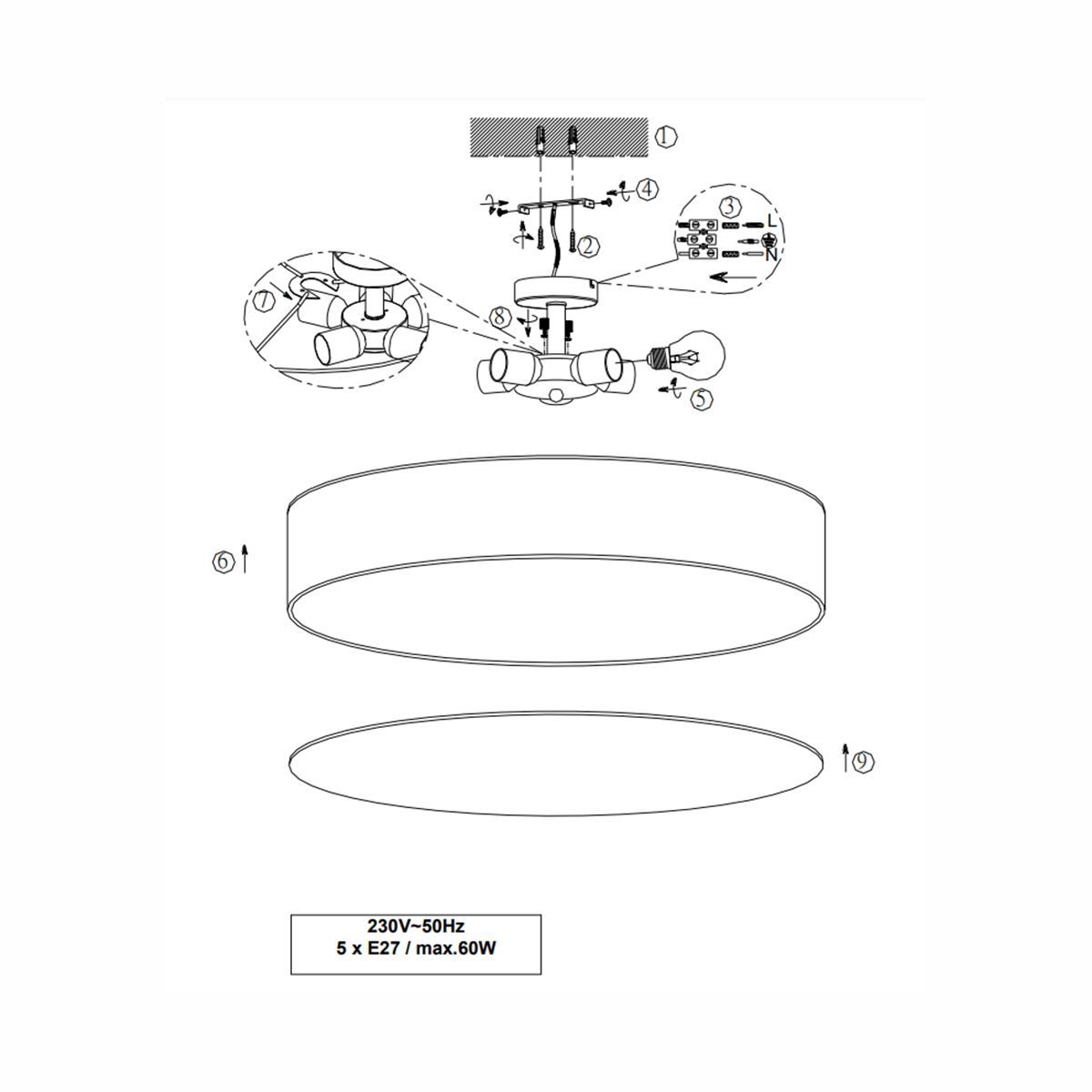 Lampadari & plafoniere: Deckenleuchte, Stoffschirm, 65 cm Ø – Nuovo (secondo la descrizione) da Kreuzlingen venduto da Smart-Light 4
