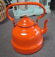 Vintage Email-Krug/Kanne mit Deckel und Henkel in orange