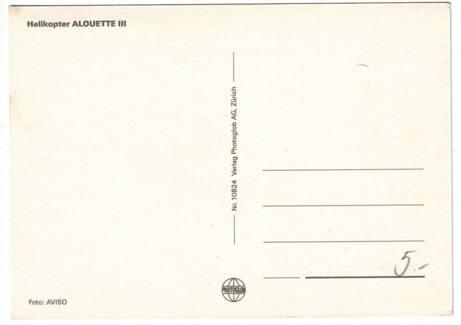 Cartoline postali: Helikopter Alouette III – Usato da Frauenfeld venduto da POML 1