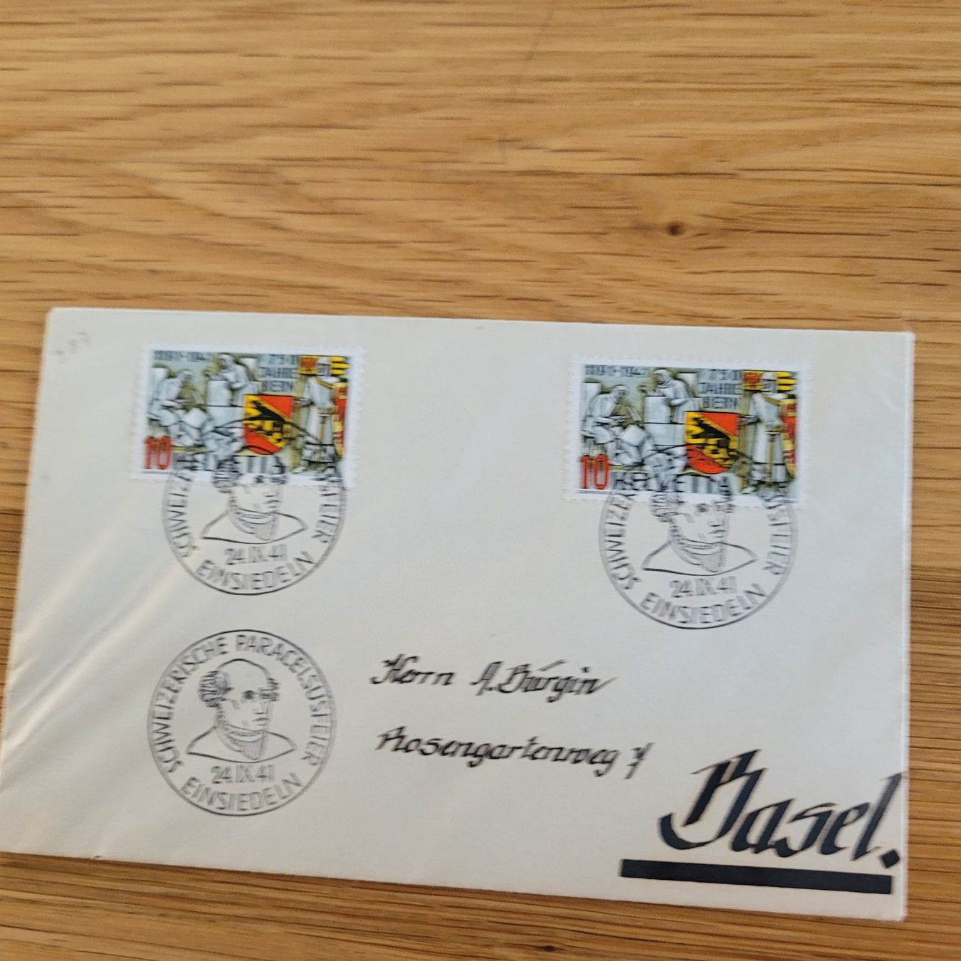 Alle Briefmarken: Dokument 1941 Rosengartenweg Einsiedeln Basel – Gebraucht aus Biel/Bienne von Destockweb