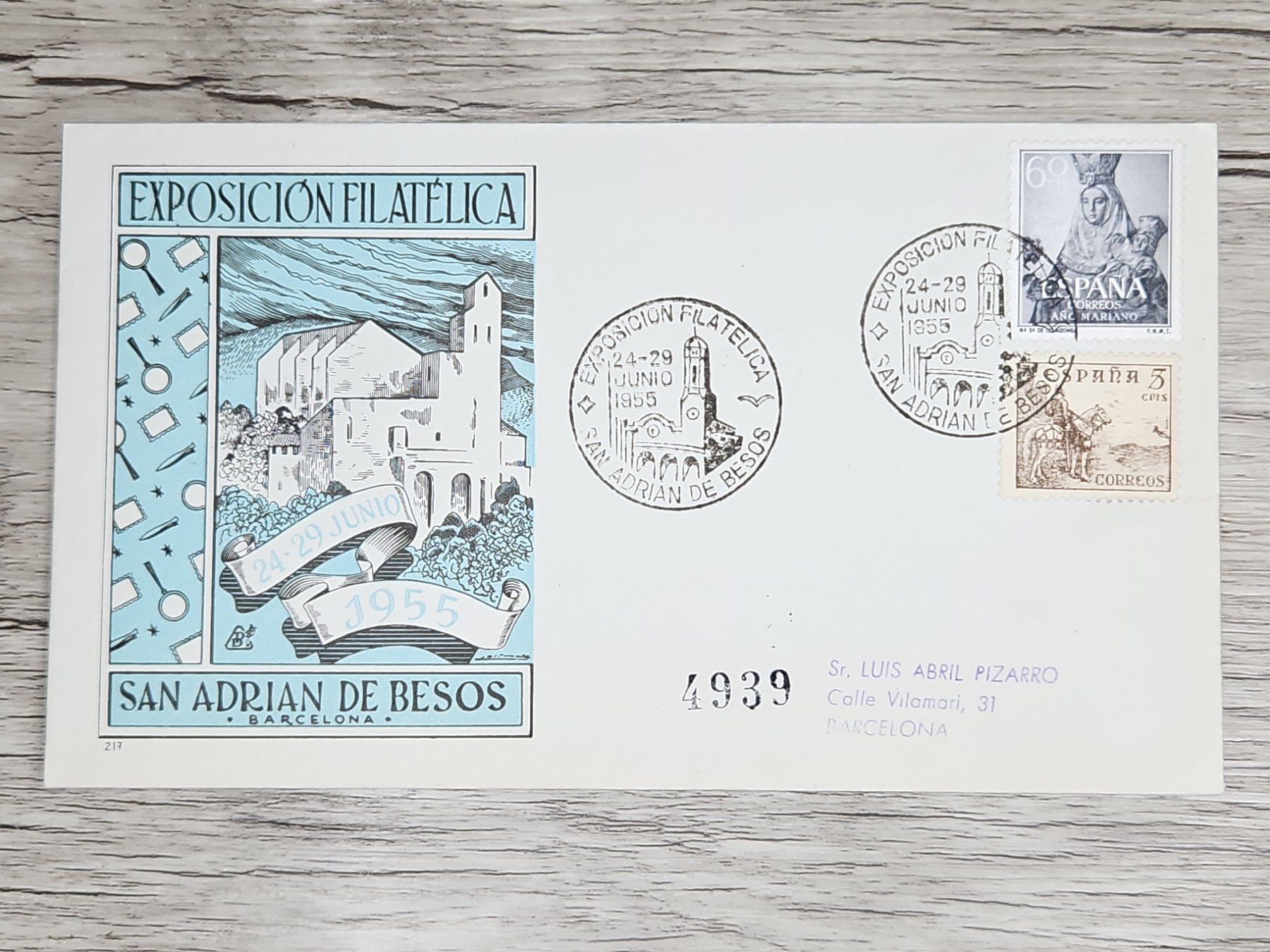 Tutti i francobolli: CL05 Enveloppe + Timbre Espagne 1955 – Usato da Cousset venduto da Patrick_Collections