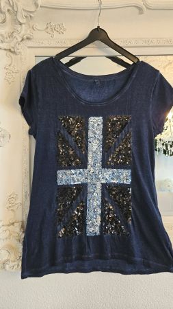 T-Shirt mit Pailetten in Kreuzform dunkelblau 38 bis 40