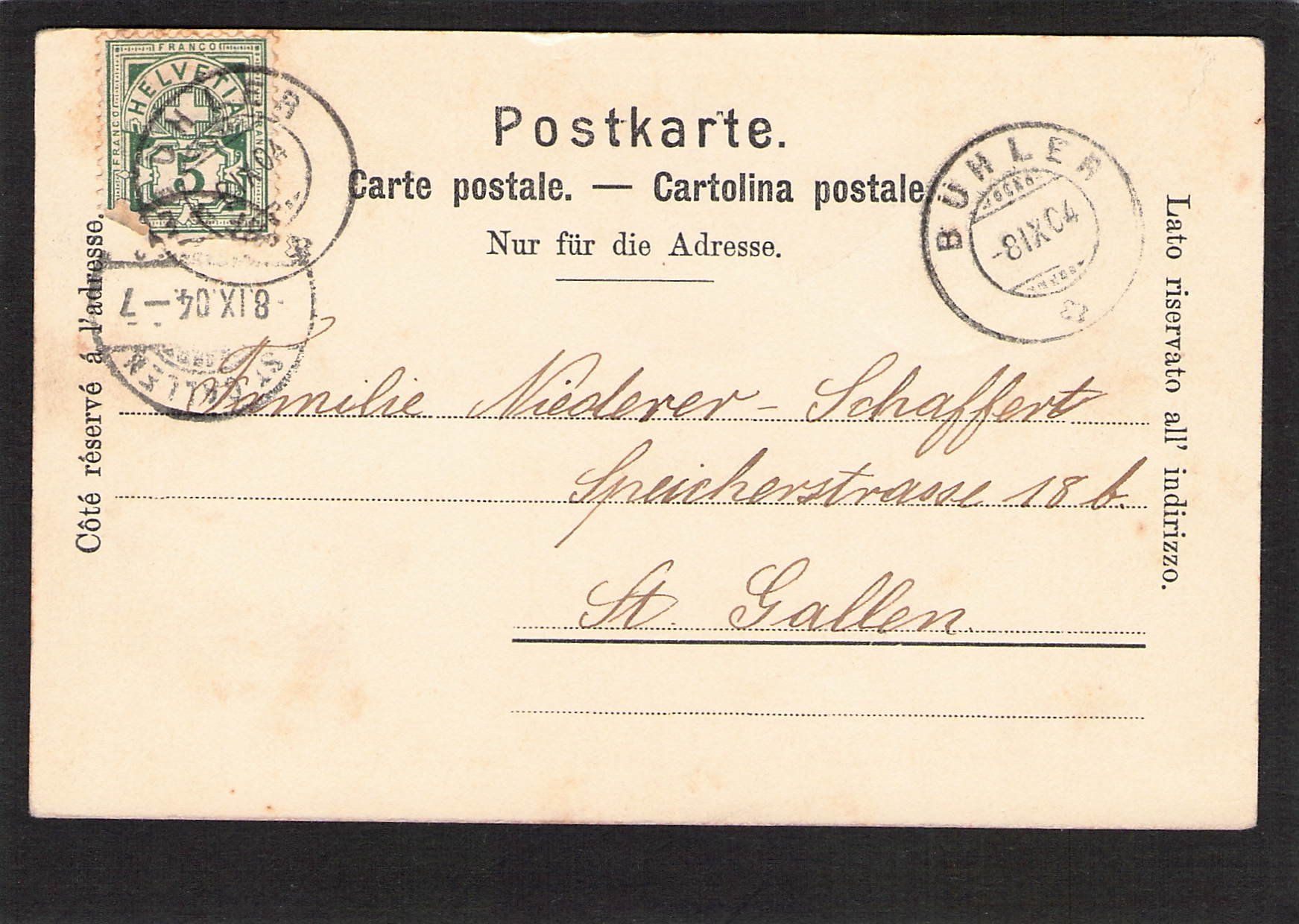 Cartoline postali: #Bühler AR , gel. 1904 – Usato da Reichenburg venduto da Pipo-67 1
