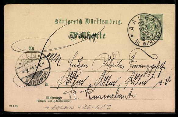 Cartoline postali: Handgemalt: Aalen, Ortspartie mit Herren – Usato da Berlin venduto da bartko-reher 1