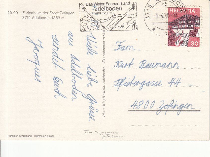 Cartoline postali: Adelboden Ferienheim 1975 – Usato da Bürglen TG venduto da StampGraf 1