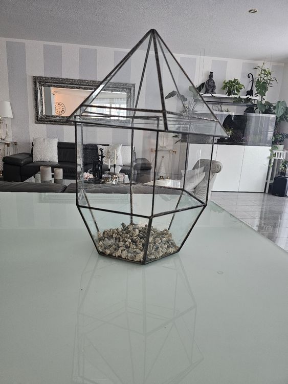 Glas Terrarium Geometrisch – 16 X 16 X 15 Cm, Mit Kupfer-Akzent, Für Sukkulenten Oder Deko