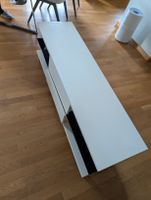 White TV Stand with Glass Shelf, drawers & & Wheels