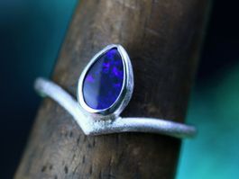 LACRIMA INDIGO Black Opal Ring aus Silber 925 · EU 50 - 51