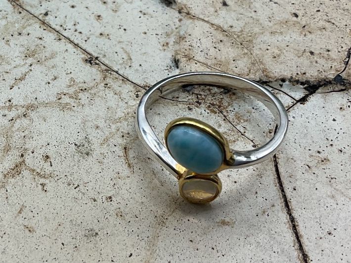 Anelli: Silberring mit Larimar und Opal, Gr. 54.5 – Nuovo (secondo la descrizione) da Luzern venduto da S.Kern01 1