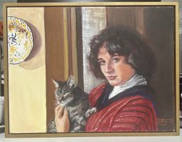 Gemälde Dame mit Katze "Vanda Lang Bertolini" 