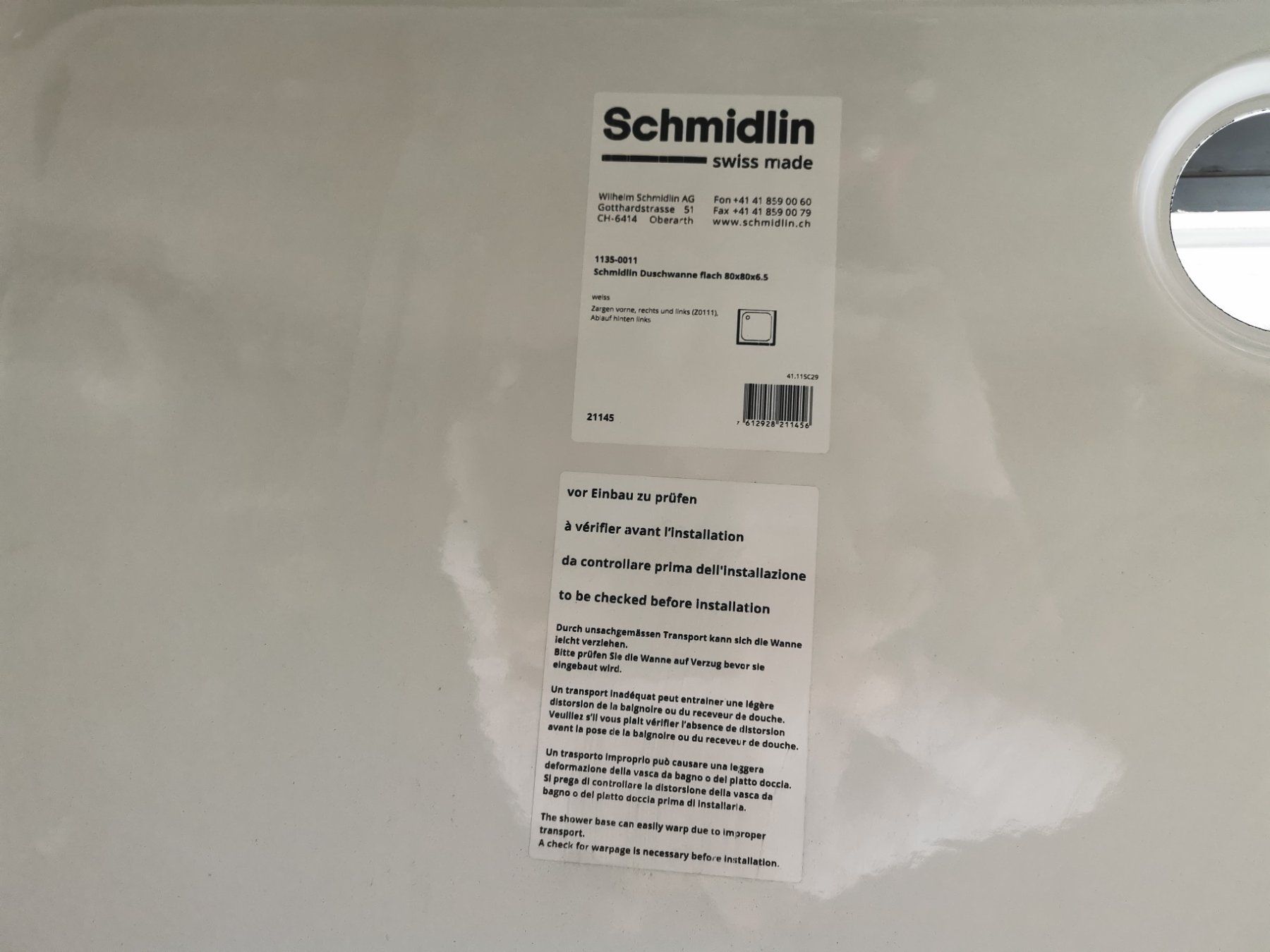 Schmidlin Docce: Schmidlin Duschtasse, neu, 80x80cm. – Nuovo e nell'imballaggio originale da Goldach venduto da MircoK. 1