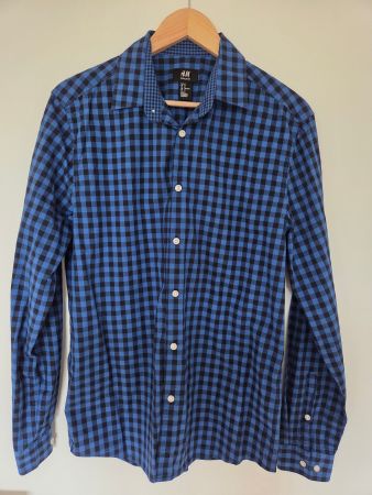 H&M Herren Hemd Regular Fit kariert Blau Schwarz Gr. M