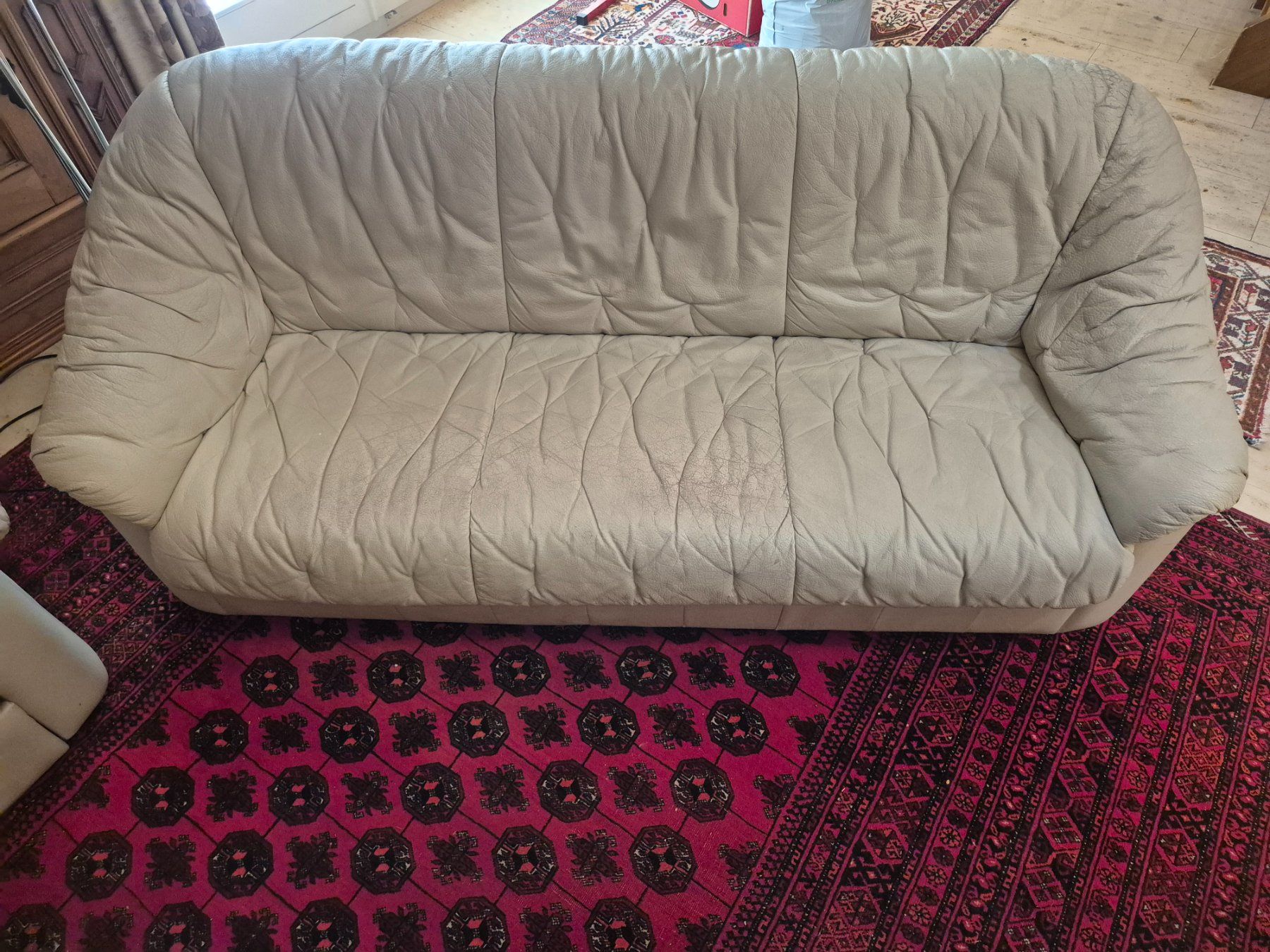 Pfister Divani: Hellbeiges Leder Bettsofa Ascona mit Fauteuil und Dreiersofa – Usato da Steinach venduto da ACMO32O 6