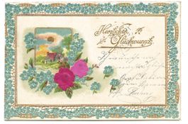 Samt- und Seiden-Applikation - Herzlichen Glückwusch - Rosen