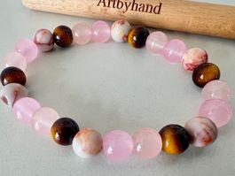 Armband Unikat – Tigerauge, Rosenquarz, Mookait, Achat