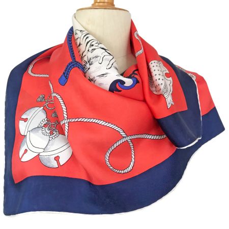 Foulard Carré Seide 75 x 75 cm blau-rot Hunde VINTAGE 1950s