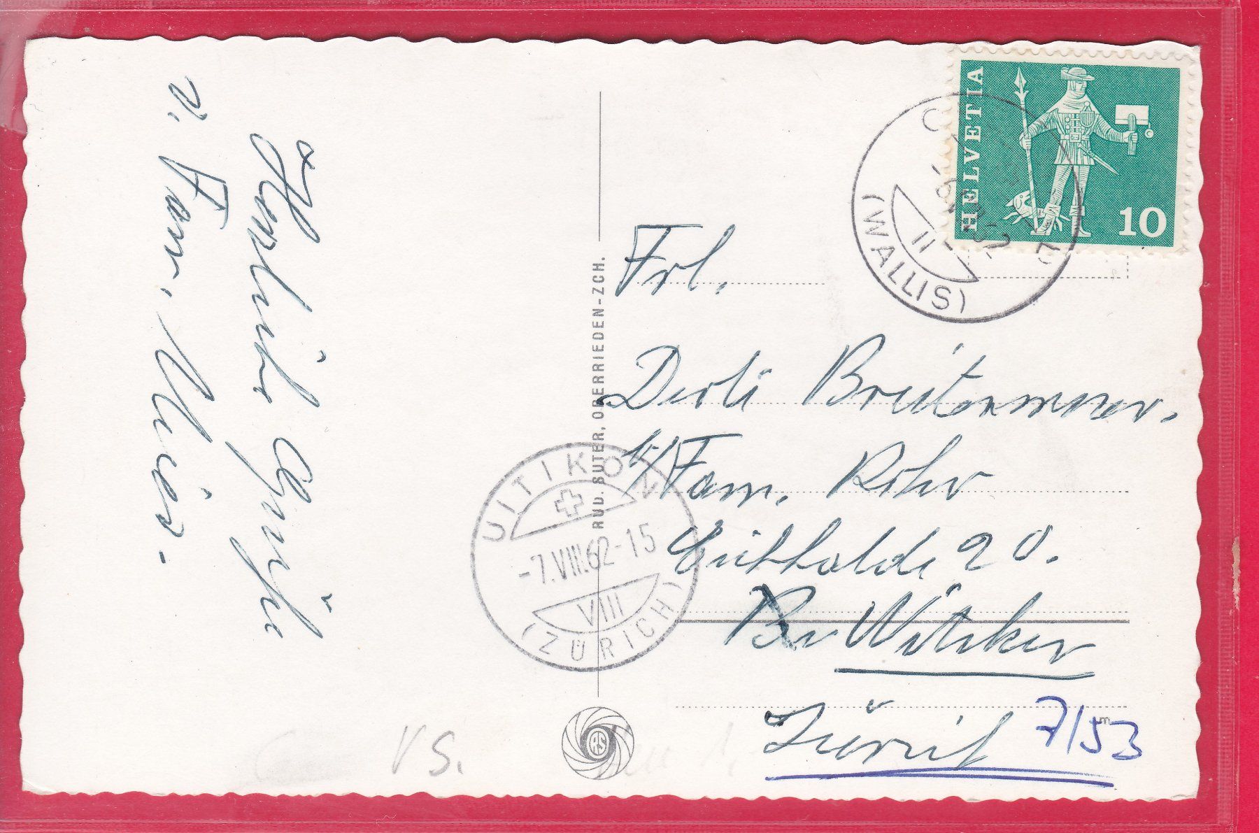 Cartoline postali: OBERWALD (WALLIS), 6.8.1962 – Usato da Oberrieden venduto da Gebirgsstelze 1