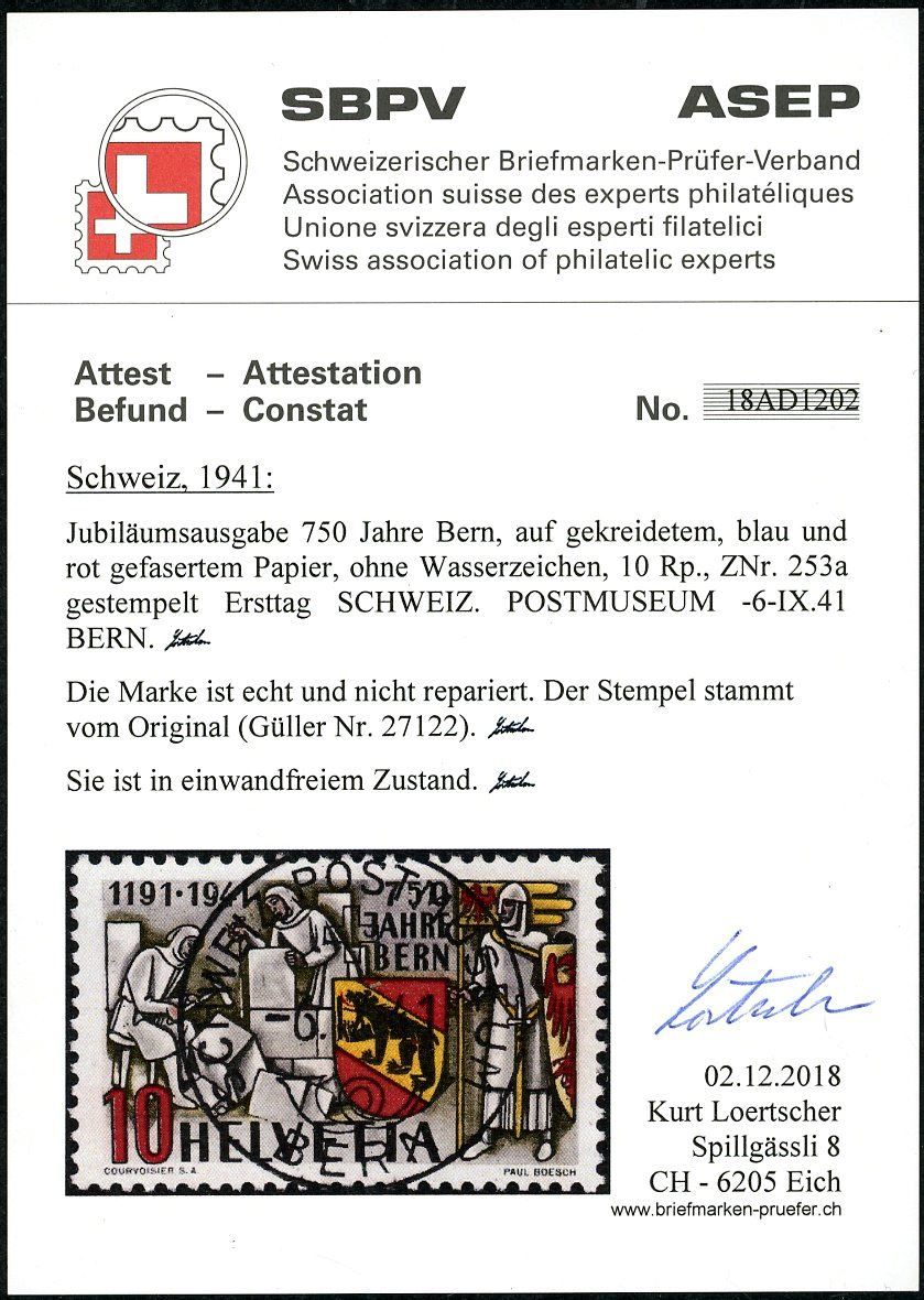 Tutti i francobolli: 1941 - 750 Jahre Bern - ET Voll – Usato da Schindellegi venduto da leecollect 2