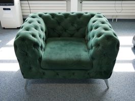 Grüner Chesterfield-/Samt-Sessel