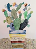 Original Aquarell "Kaktus im Topf" Bild Kakteen Deko