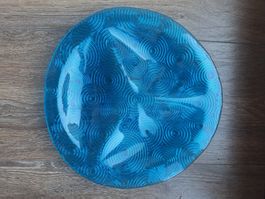 Teller aus Glas, blau Durchmesser 32 cm mit 3 Abtrennungen