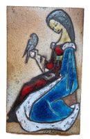 Ancienne plaque / Antikes Schild „Die Frau und der Vogel“