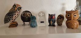 Vintage-Konvolut mit 7 Eulenfiguren