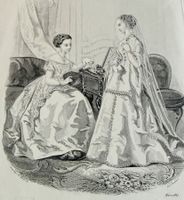 🟡antiker Stich mit Damen Mode aus vergangenen Zeiten 1867