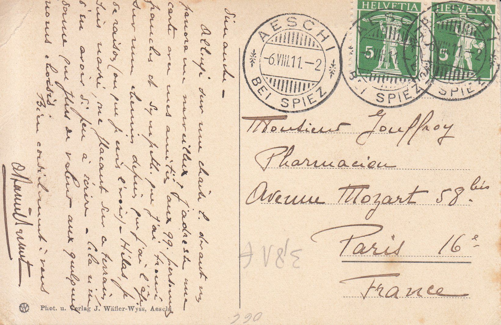 Cartoline postali: Aeschi 1911 – Usato da Bürglen TG venduto da StampGraf 1
