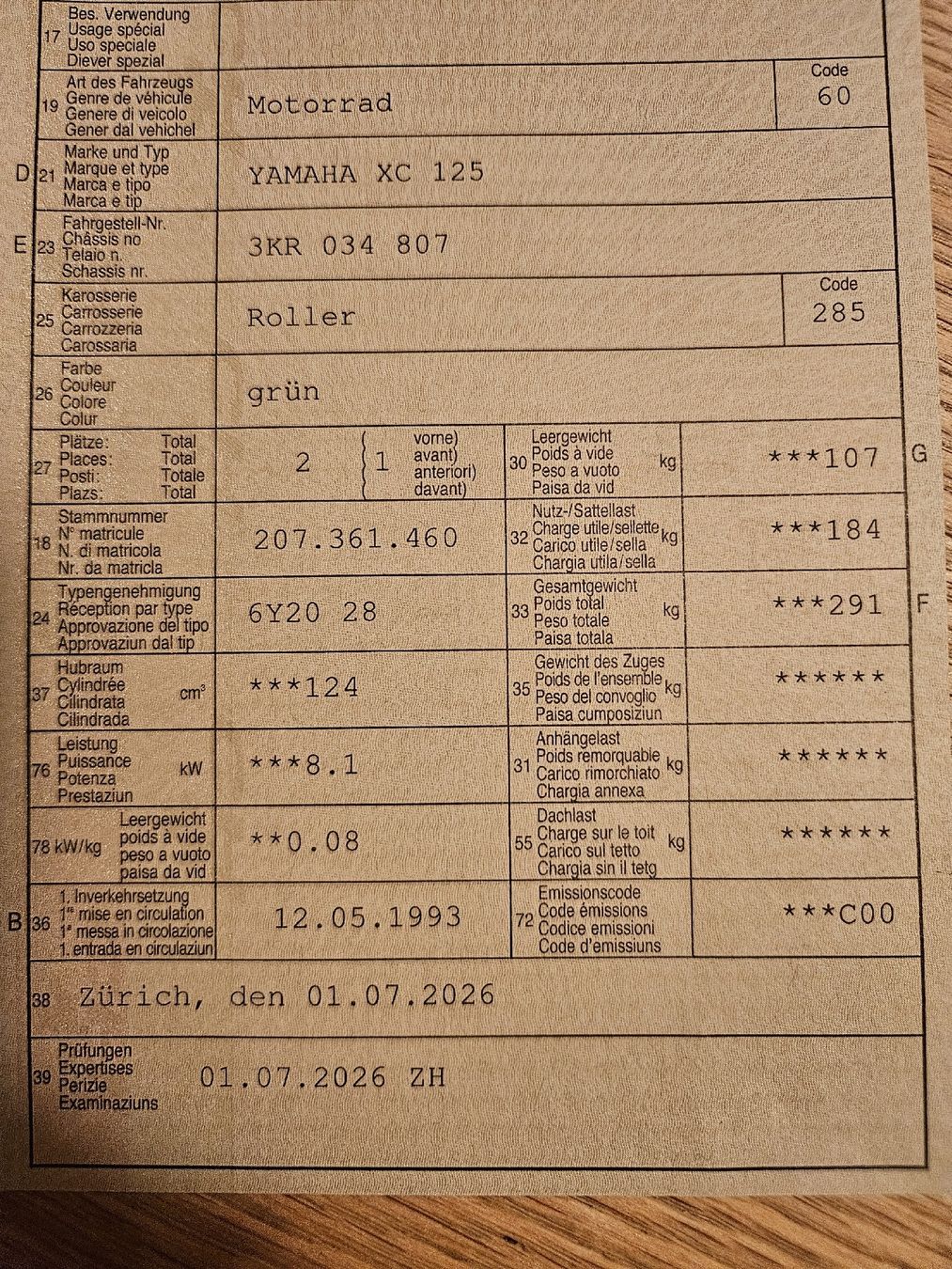 Yamaha Scooter: Yamaha Beluga XC 125 - MFK 01.07.26 – Usato da Zürich venduto da domenag 8