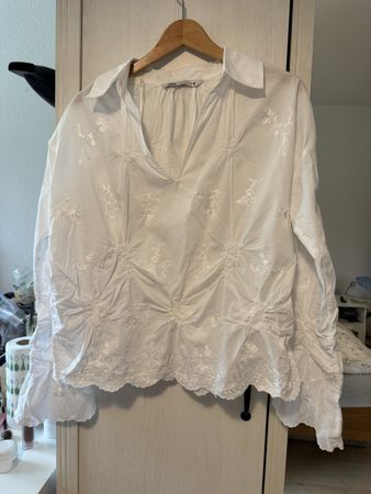 Zara ZW gathered embroidered blouse