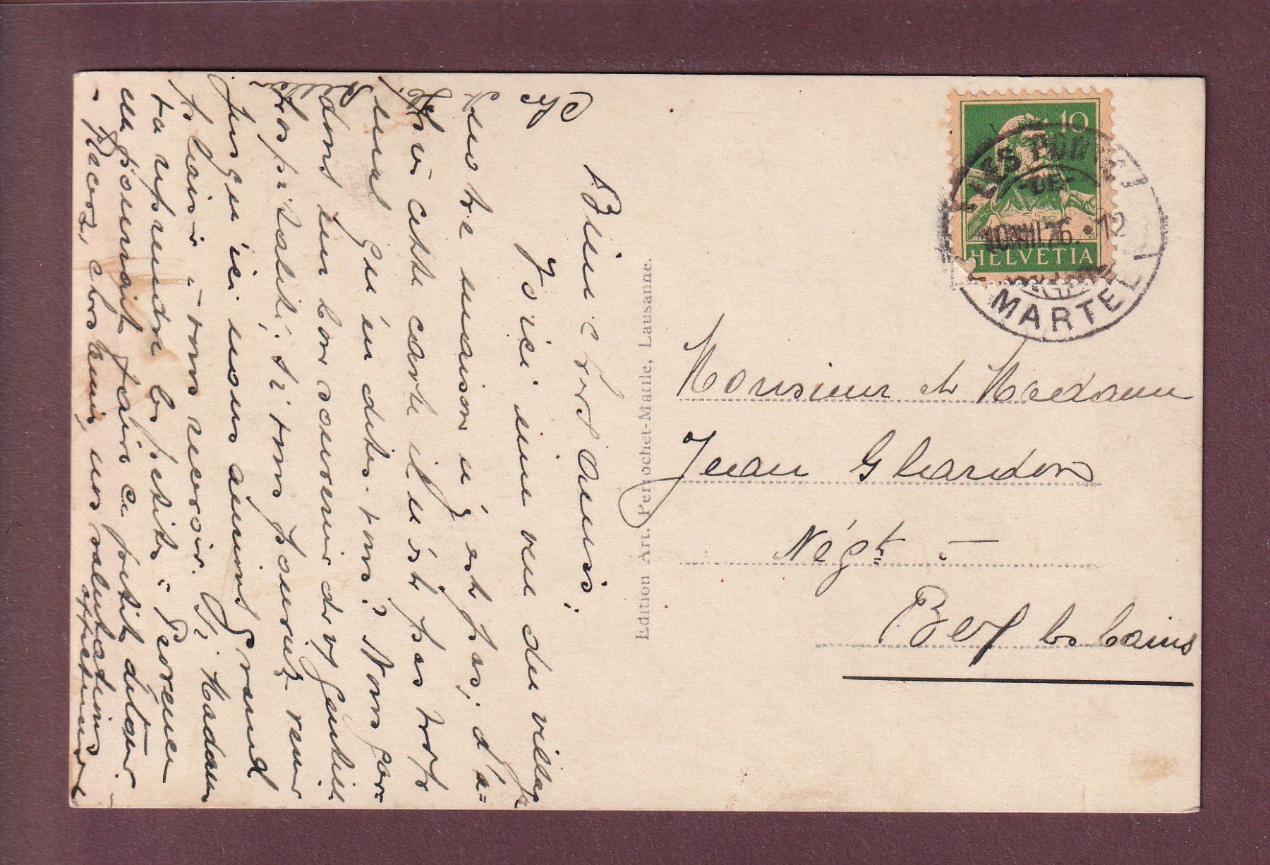 Cartoline postali: PONTS DE MARTEL - 1926 – Usato da Pully venduto da nicecards 1