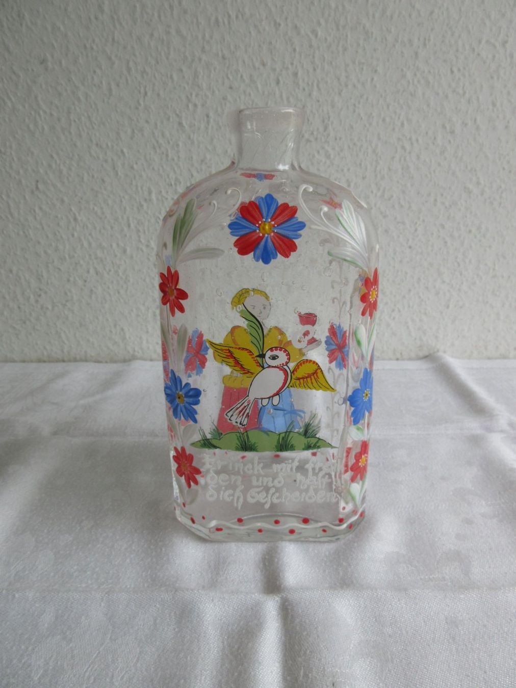 Bottiglie: Mundgeblasene Flasche mit Email-Dekor – Usato da Binningen venduto da tempipassati