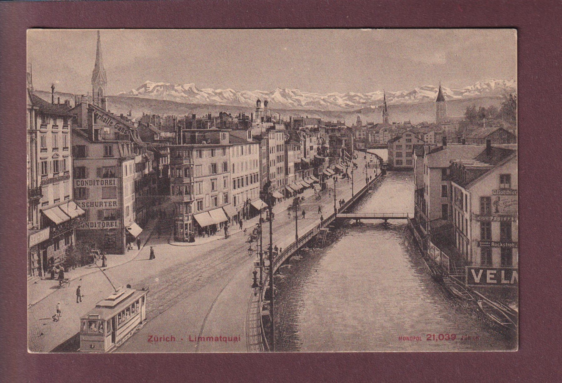 Cartoline postali: ZÜRICH - Limmatquai - Tram - 1907 – Usato da Pully venduto da nicecards