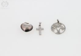 KONVOLUT ANHÄNGER LEBENSBAUM HERZ KREUZ IN 925er SILBER
