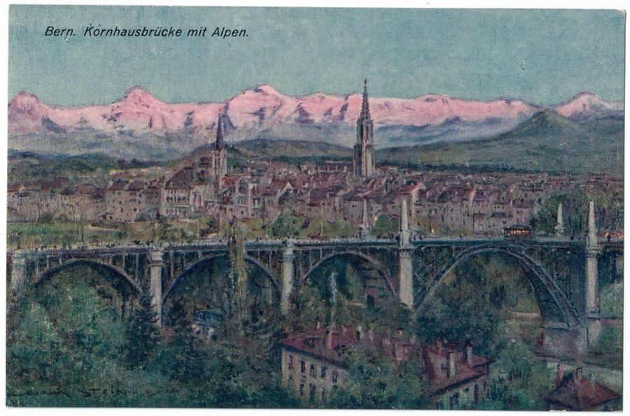 Cartoline postali: Bern, Kornhausbrücke, Künstlerkarte – Usato da Frauenfeld venduto da POML