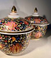 2 boites BENJARONG Thaïlande, porcelaine royale peintes main
