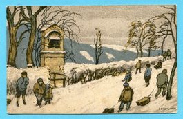 Pro Juventutekarte Nr. 18 - Schlittelnde Kinder