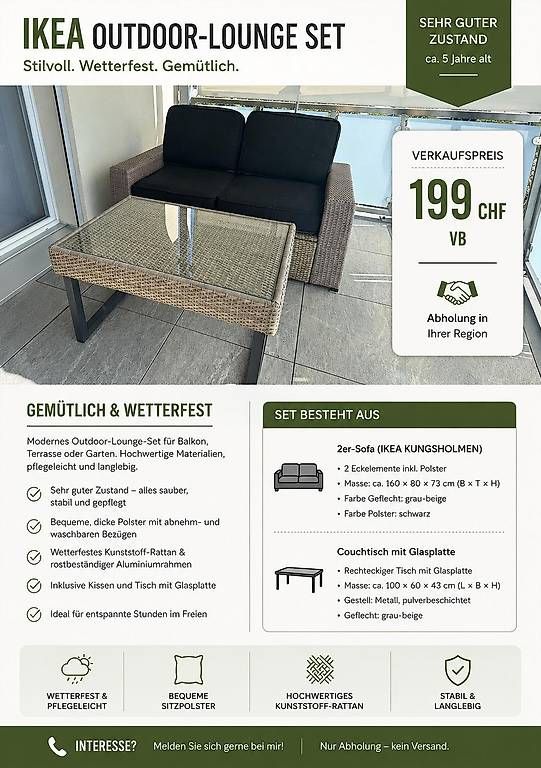Ikea Set tavolo e sedie: Lounge 2 Sitzer mit Tisch – Usato da Wängi venduto da Koenigin 3