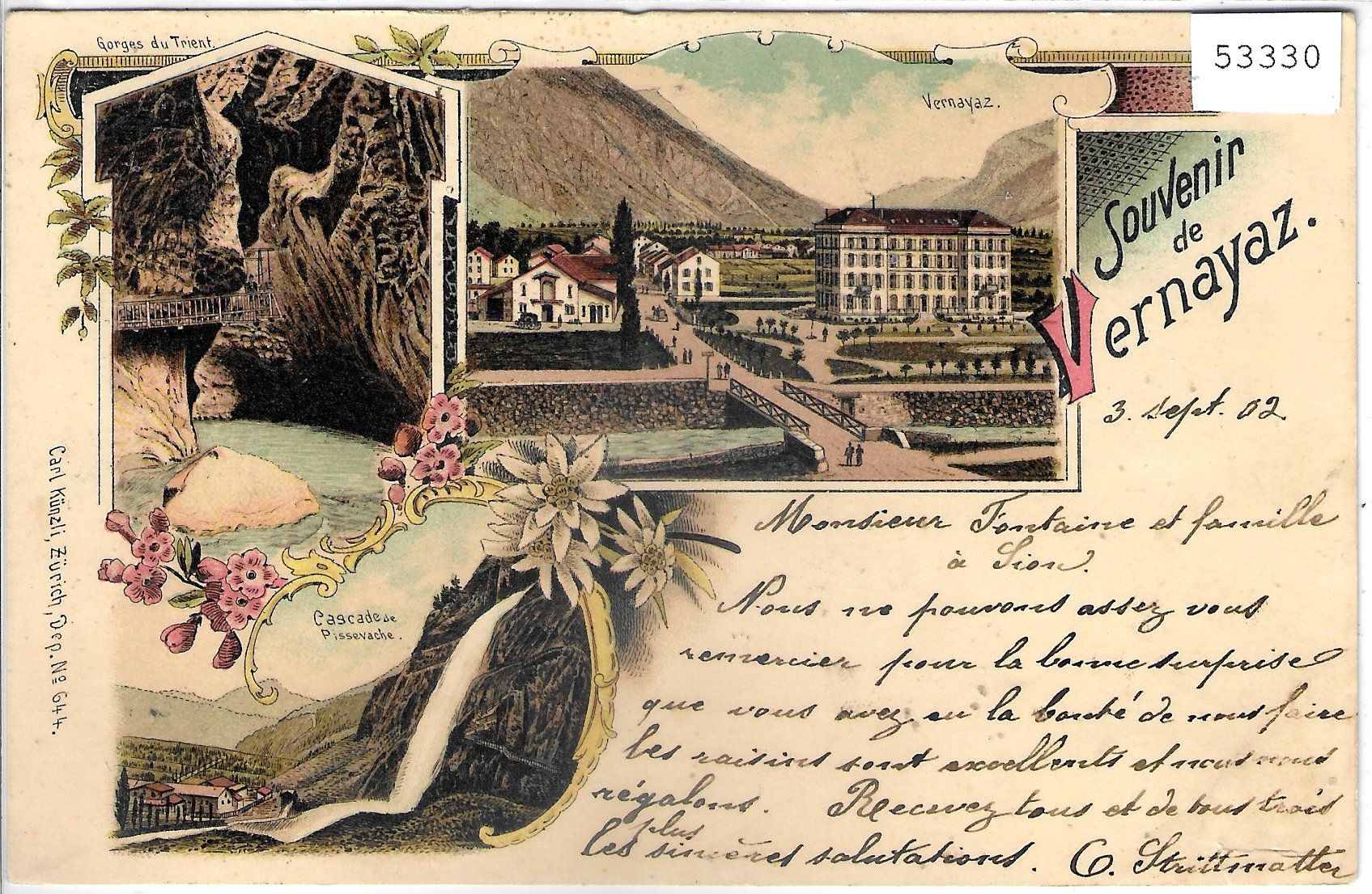 Cartoline postali: Souvenir de Vernayaz - Litho 1902 – Usato da Ettingen venduto da Kartenplanet