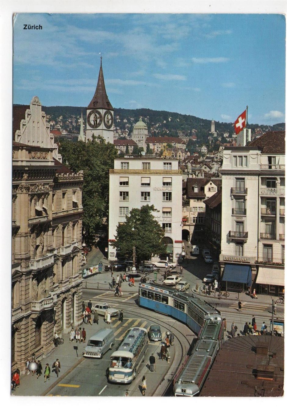 Cartoline postali: ZÜRICH Paradeplatz, Auto, Bus, Tram – Usato da Jona venduto da philajona
