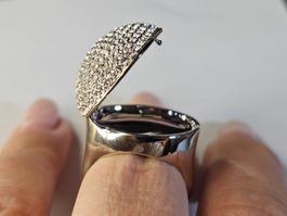 Ring 18(56) Medaillon rhodiniert mit Kristall mega Geschenk