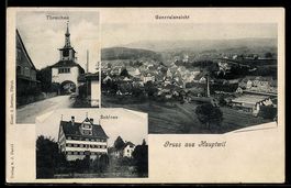 AK Hauptwil, Schloss, Straßenpartie am Türmchen, Ortsansicht